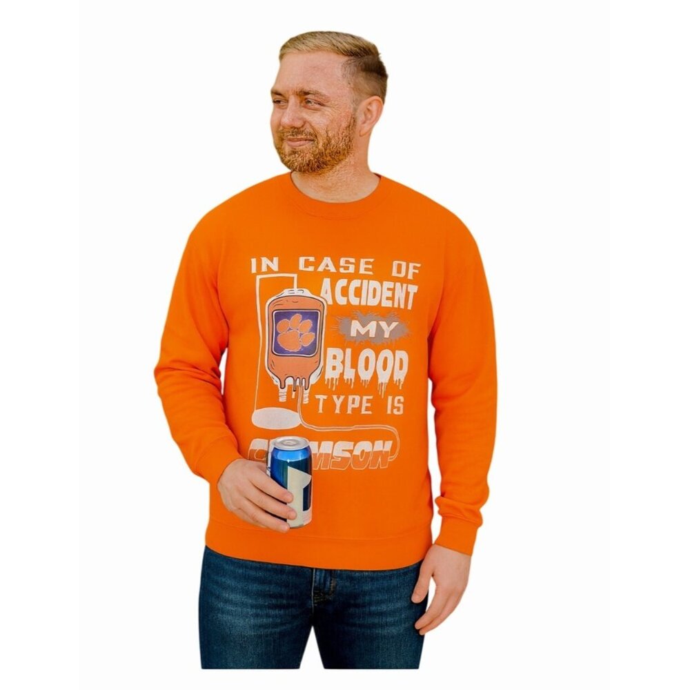 CLEMSON Sweatshirt "In Case of Accident My Blood Type is Clemson" - Unisex Large - Picture 2 of 7
